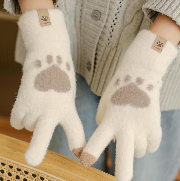 

winter women' lovely full finger gloves woolen gloves korean plush thickening cycling warm knitting touch screen winter, Blue;gray