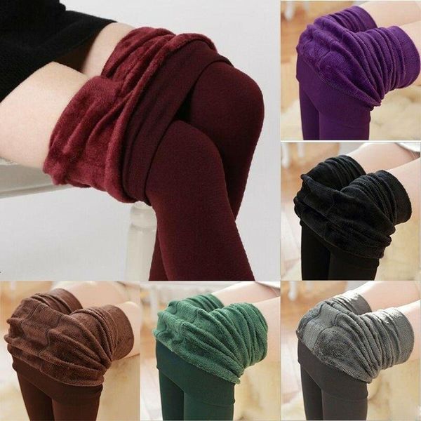 

woman leggings women winter thermal thick warm fleece lined stretch pants slim leggings drop shipping good quality, Black