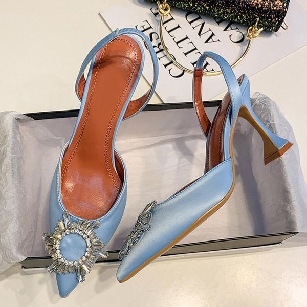 

2021 summer women's pumps crystal high heels sandals pointed toe ladies fashion shoes women casual shoe female footwear, Black