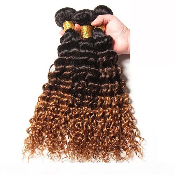 

brazilian ombre human hair bundles 3 tone deep wave virgin hair 3 bundles remy human hair extension #1b 4 30, Black