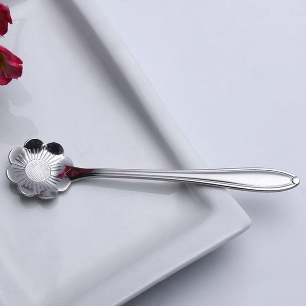 

5pcs set tableware flower shape sugar stainless steel sunflower tea coffee spoon teaspoons ice flatware kitchen tool h sqcgry
