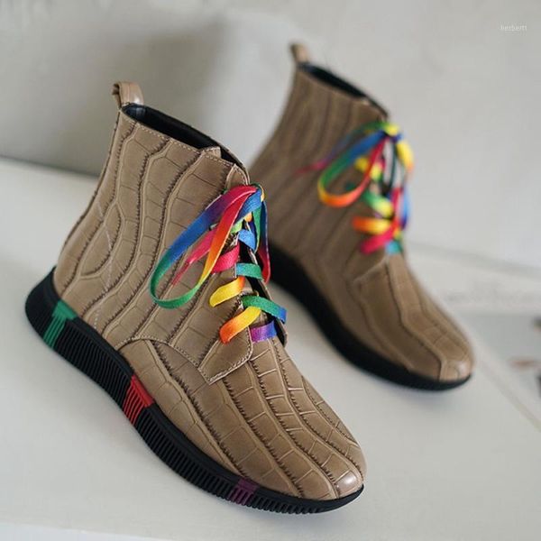 

boots ankle shoes women lacing motorcycle flat bootom casual autumn winter platform fashion punk short 914-61, Black