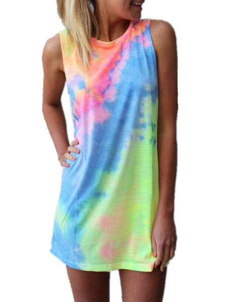 

womens dresses women sleeveless tie dye beach dress summer colorful dresses vestido drop shipping good quality, Black;gray