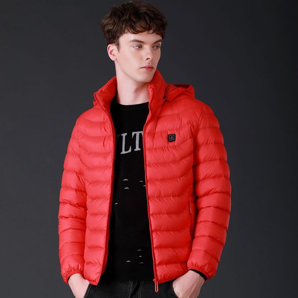

2020 new men's winter warm hooded jacket lightweight down jacket men's casual trendy hooded usb charging smart heating warm down c, Black;brown