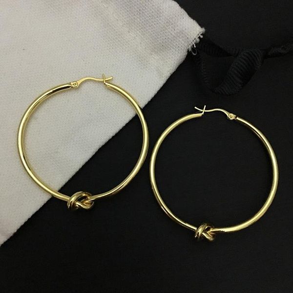 

hoop & huggie europe and america simple style people knot big ring earrings brass material, Golden;silver