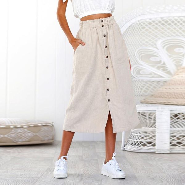 

womens skirt daily summer bohemia high waist line button elastic high waist beach wrap maxi long elegant pleated skirt #451, Black