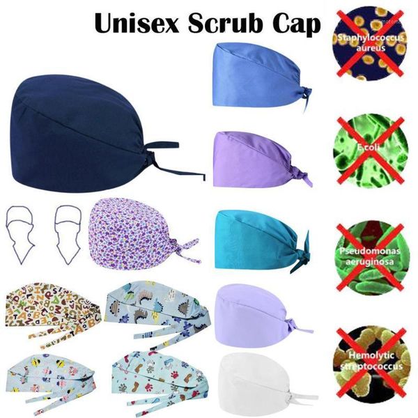 

scrub cap nursing hat cartoon printing work hat men women adjustable caps casual cotton hats q401, Blue;gray