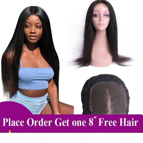 

4x4 lace closure wig brazilian virgin hair straight lace front human hair wigs for black women remy lace front wig with baby hair, Black;brown