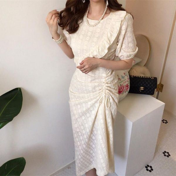 

2020 spring summer vintage women dress ruffle floral slim waist drawstring a-line dress female casual long dress vestidos, Black;gray