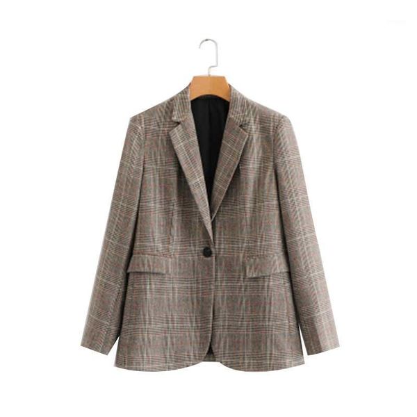 

liva girl women plaid blazer autumn spring 2020 long sleeve single breasted coat jacket office lady casual outerwear1, White;black