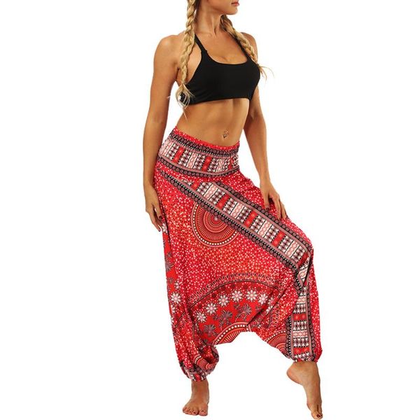 

women casual summer loose yoga trousers baggy boho aladdin jumpsuit harem pants gym pants women wide leg #15, White;red