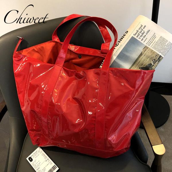 

brand designer large casual tote bag waterproof travel bags patent leather luxury handbags women simple shopping shoulder bag