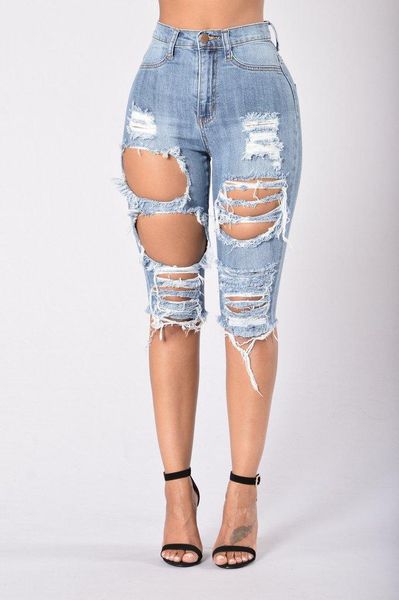 

women's jeans cotton bomb hole pants, Blue