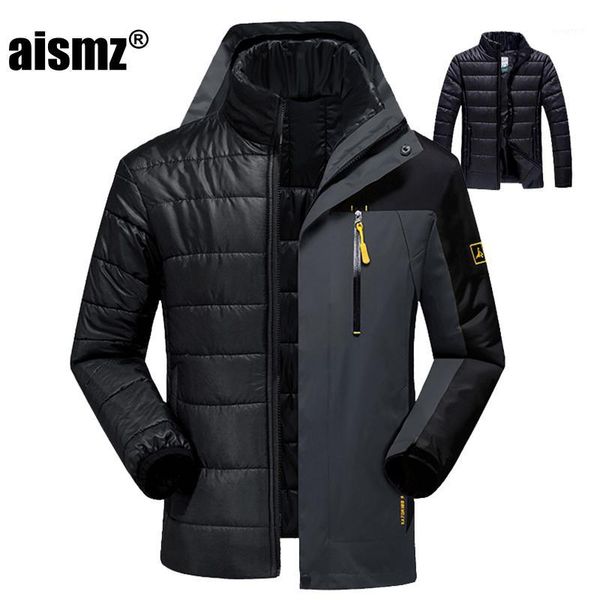 

aismz winter thermal jacket men waterproof thick warm 2 in 1 parkas patchwork windproof hooded downs coats outwear plus size 6xl1, Black