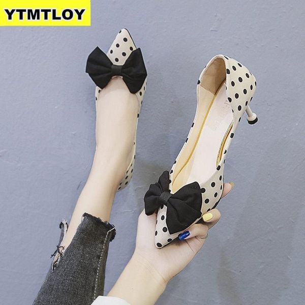 

high heel wedding party shoes women pumps stiletto thin heel pointed toe bowtie bee matal zapatos shallow dress 6cm heel y200326, Black
