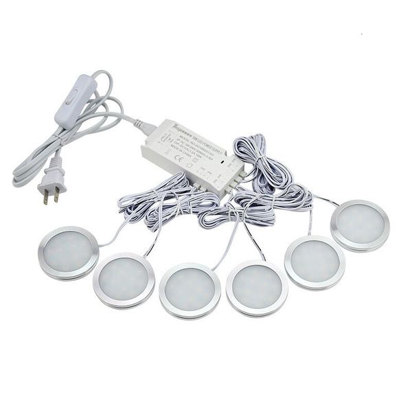 

2021 new 6pcs ultra thin dimmable led under cabinet puck kit with 12v 18w switch power adapter for home kitchen counter light itn9
