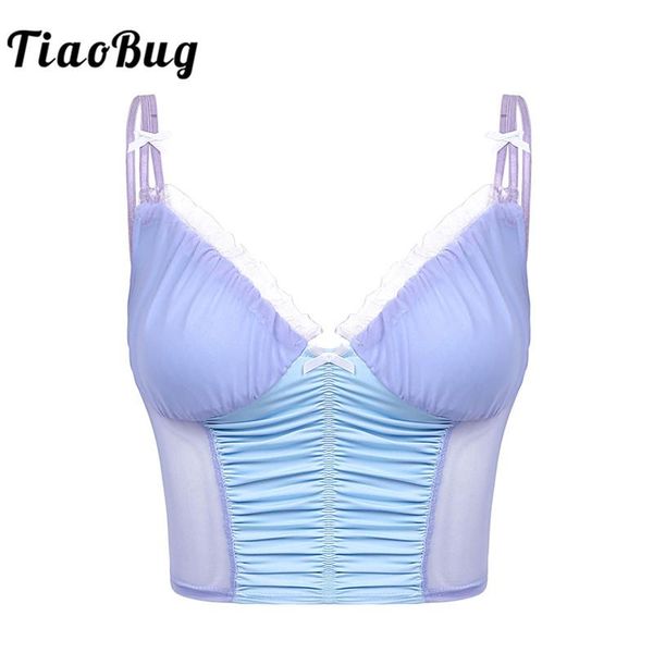 

women's tanks & camis tiaobug women e-girl sweet lace mesh patchwork y2k chic fashion casual ruffle camisole v neck backless vest tank, White