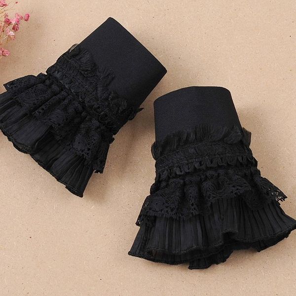 

gothic retro black detachable sleeve fake cuffs multi layer ruffles lace patchwork lolita princess sweater decorative wristband, Blue;gray