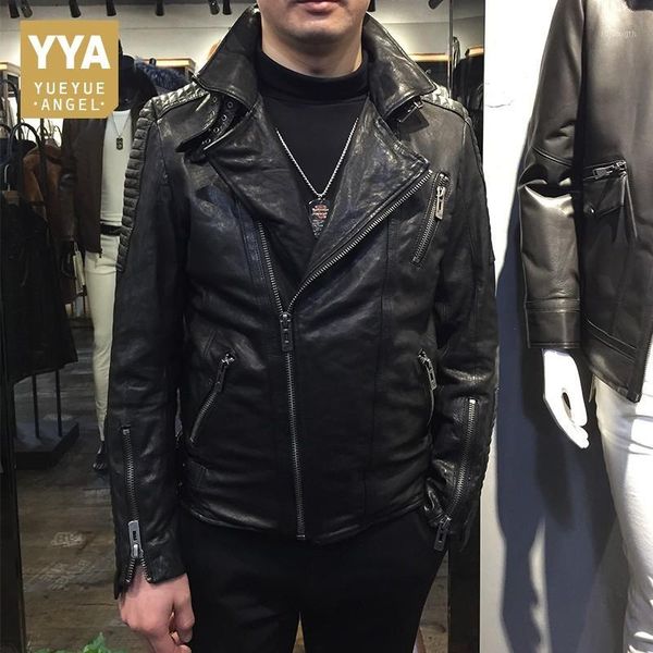 

men vintage sheepskin genuine leather fashion motorcycle jackets real leather coats 2020 autumn plus size outerwear1, Black