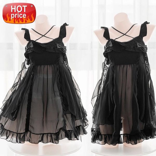 

sweet cute kawaii transparent princess & prince cow cosplay lingerie for women girls mesh ruffles sleepwear ddlg maid dress #z17t, Black;white