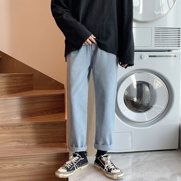 

straight jeans and winter baggy fashion men's casual pants in autumn, Blue