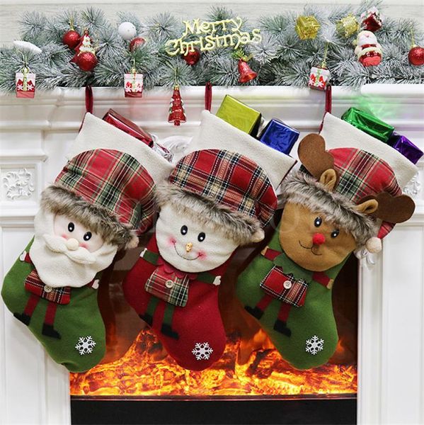 Peluche Calza di Natale Sacchetti regalo Sacchetto di caramelle reticolato di grandi dimensioni Xams Decorazione albero Calzini Ornamento Confezione regalo di Natale20 pezzi DB176