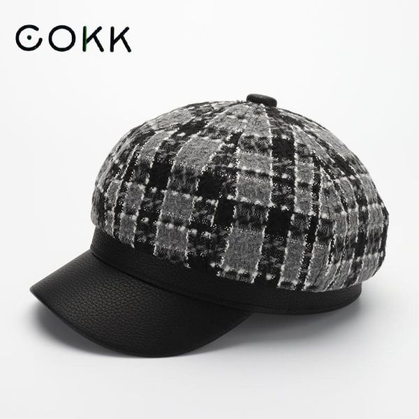 

cokk hat женщины кожа брим plaid pattern восьмиклинка hat женские осенние зимние шапки для женщин ladies painter cap урожай gorras кпт jllms, Blue;gray