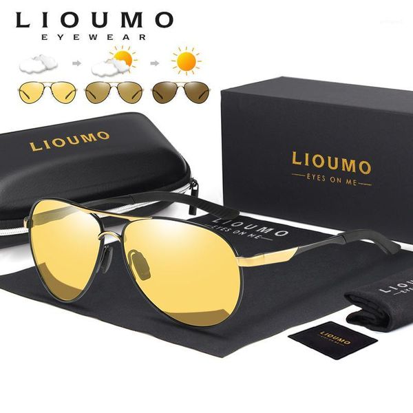 

sunglasses lioumo brand pilot men polarized driving pochromic glasses women intelligent change color day night vision lenses1, White;black