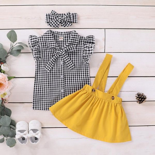 

cute toddler kid girls clothes ruffles sleeveless and tutu shirts 3pcs outfits summer casual bowknot children clothing d301, White