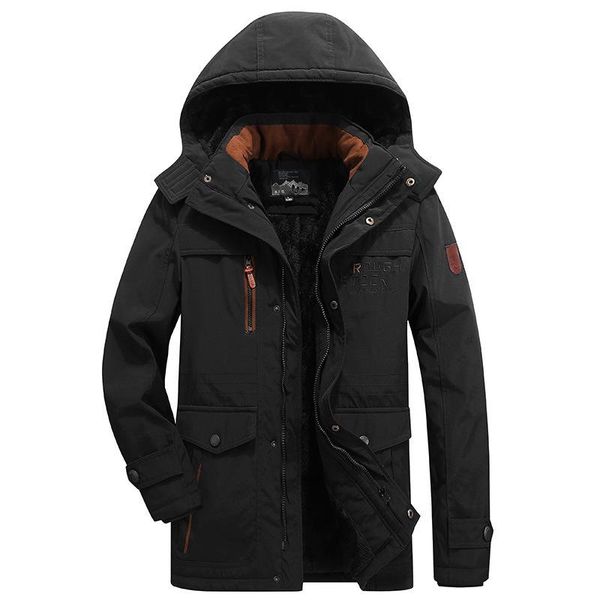 

2021 winter thick warm fleece hooded parkas jackets for men's cargo clothes coat plus size 4xl 5xl 6xl, Black