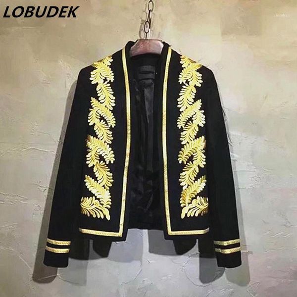 

england style vocal concert stage jacket coat male court costume prom party stage outfits bar show black embroidery slim blazers1, White;black