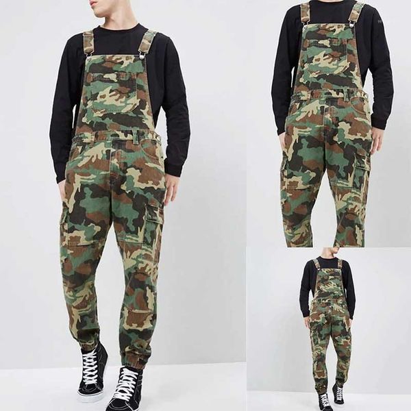 

new camouflage bib pants men streetwear hip hop joggers slim man trousers printing mid waist casual fashion korean pantalones1, Black