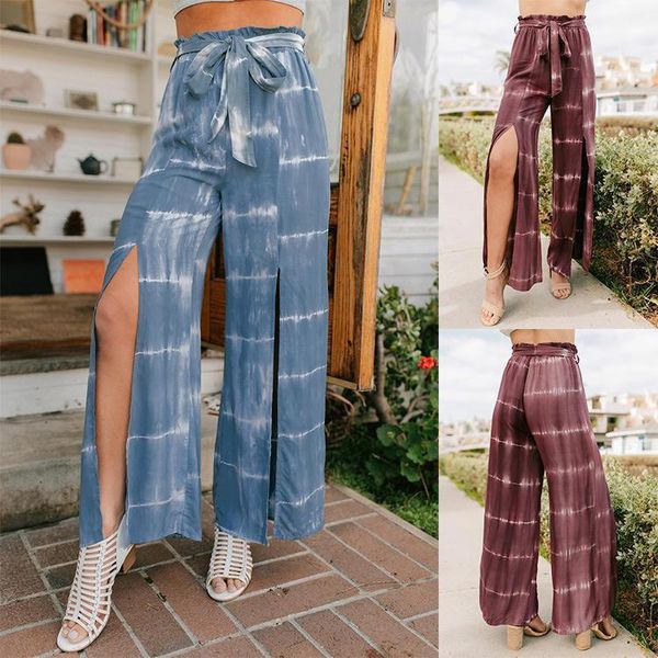 

wepbel women wide-legged pants women's pants ankle length summer trousers tie-dyed printed1, Black;white