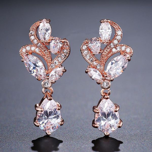 

uilz fashion water drop cubic zirconia leaf cluster flower dangle drop earrings for women girl wedding jewelry ue263, Silver