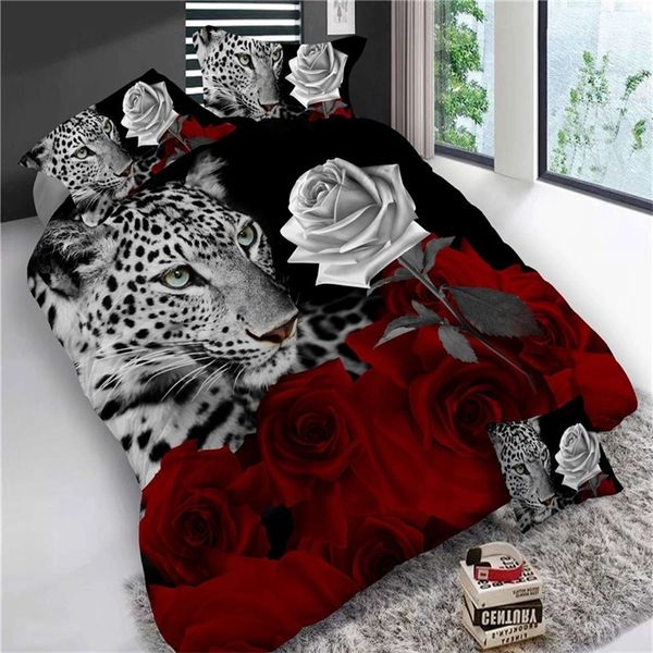 4Pcs King Size Luxury 3D Rose Bedding SetS Biancheria da letto di colore rosso Copripiumino Set Lenzuolo da sposa Tigre / Delfino / Panda50 201021