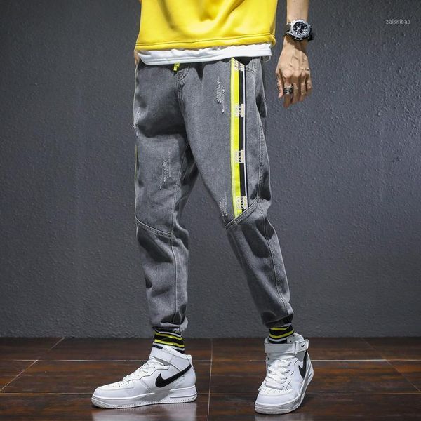 

2020 autumn men jeans pants loose high harem full length patchwork jeans for men gray 4xl 5xl1, Blue