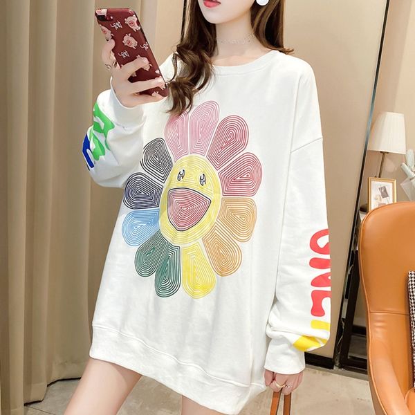 

royai 2020 autumn new loose round women's cartoon women's fashion 2020 autumn new neck round neck cartoon embroidered loose embroi, Black
