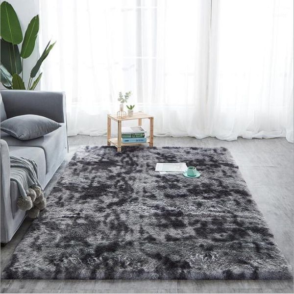 

2020 grey carpet tie dyeing plush soft carpets for living room bedroom anti-slip floor mats bedroom water absorption carpet rugs1