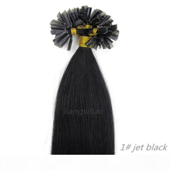 

nail-hair extensions straight 15"-26" 100s 1# jet black, wholesale prices brazilian indian peruvian malaysian u-tip remy human hai, Black;brown