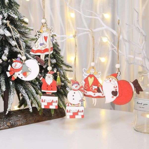 Decorações de Natal Árvore criativa Papai Noel Papai Noel Pingente Pingente de Pingente de Madeira 21