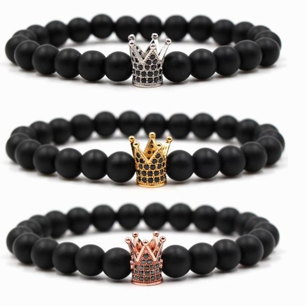 

король модный камень мужчины natural для шариков pave adjust cz размер женщин браслеты шарма bohemia новые ювелирные изделия корона эластичн, Black