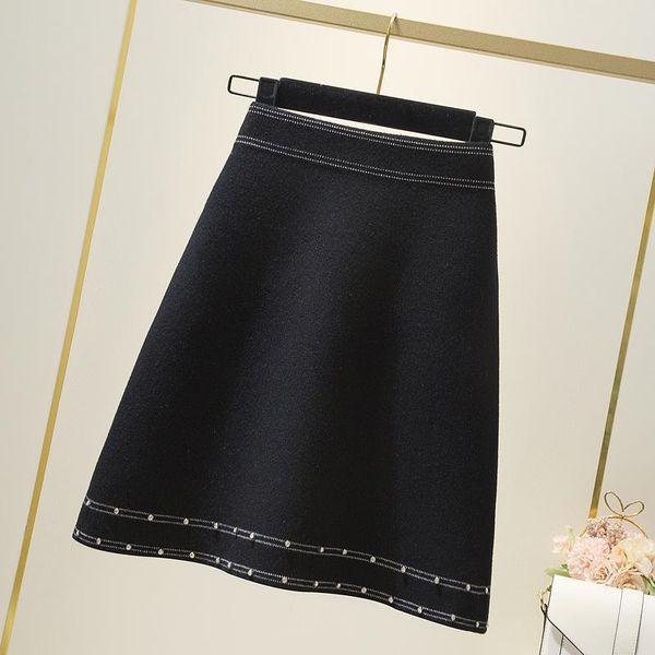 

2021 new black knitting women's wool spring beads high thin skirt hip y298 s4h3