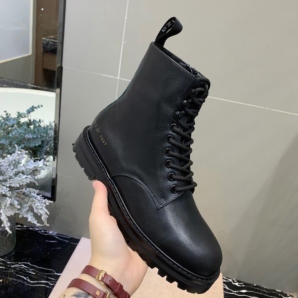 

ankle boots women booties martin chunky boots genuine leather bottes new fashion plaid bottines outdoor shoes stiefel bottes, Black