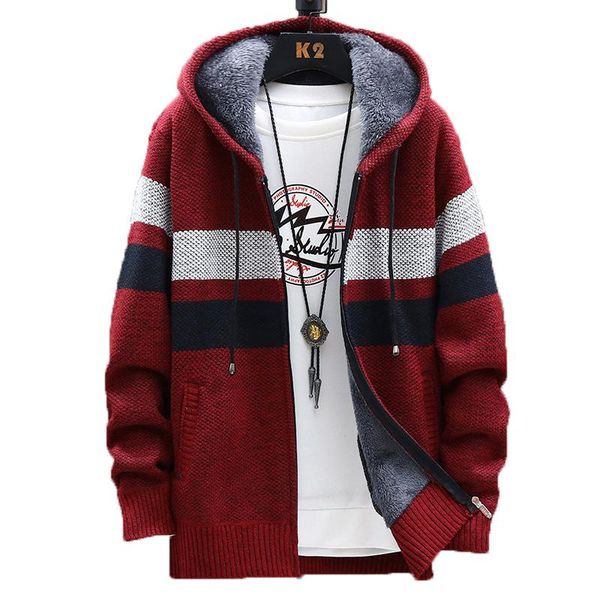 

2020 autumn casual striped hooded cardigan men sweater slim fit wool coats winter clothes korean knitwear -3xl, White;black