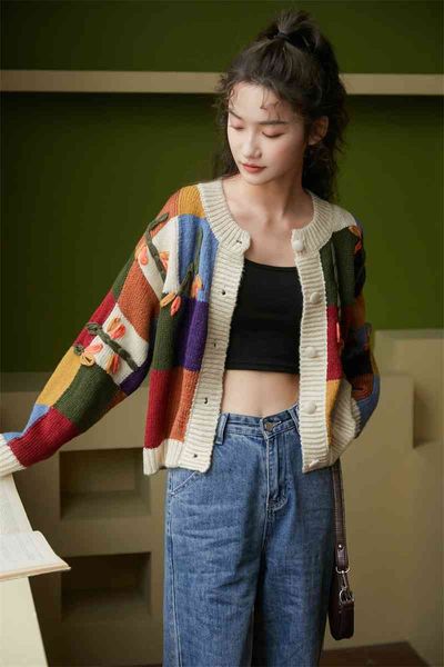 

women's sweaters cheerart color block cardigan flower button up cute knitted japanese knitwear kawaii clothes us05, White;black