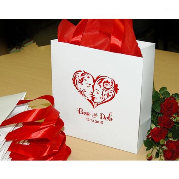 

personalized romantic red heart wedding gift bags with satin ribbon and names custom elegant paper bag white and red bags1