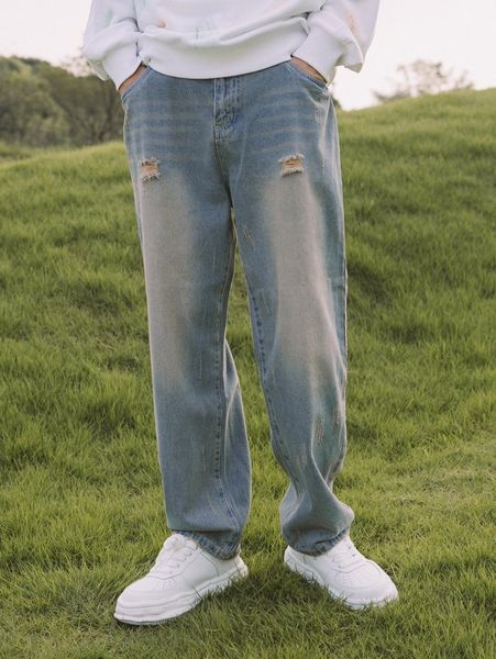 

men ripped washed jeans n2bi#, Blue