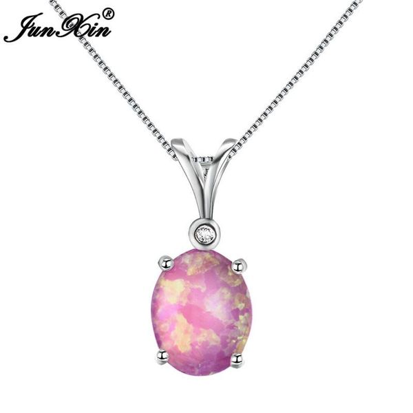

cute female purple opal pendant necklace dainty silver color chain necklaces for women charm zircon oval wedding necklace