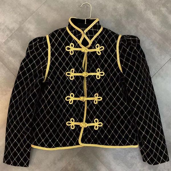 

net red with 2019 winter new diamond pattern sparkling buckle retro court style cotton-padded jacket women1, Black