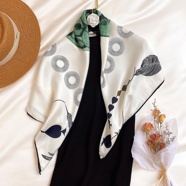 

scarves 2021 twill silk scarf women headband fashion neckerchief bandana foulard femme hijab poncho shawls1, Blue;gray